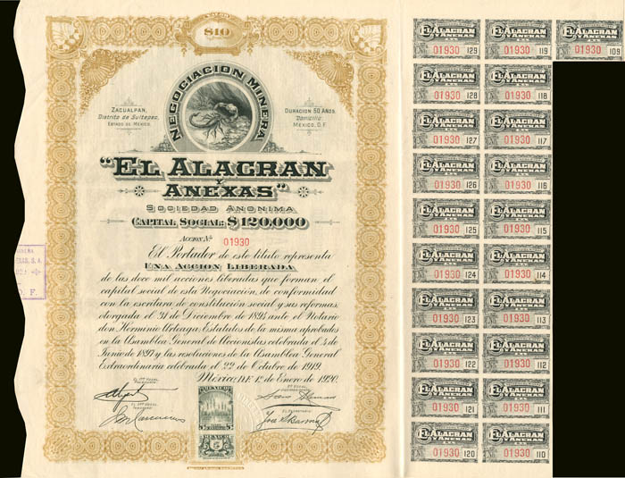 Negociacion Minera El Alacran Y Anexas - Stock Certificate